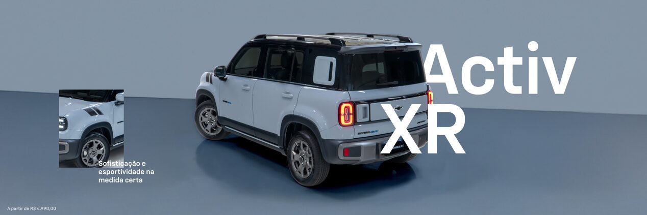 Chevrolet Spark EUV na cor Branco Cupuaçu em vista de traseira e lateral esquerda.