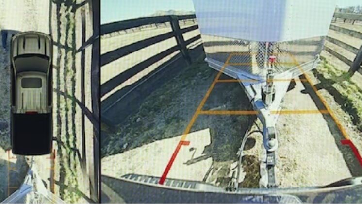 Imagem de um dos seis ângulos de visão que existem em torno de toda a picape, para uma direção mais segura e assertiva.