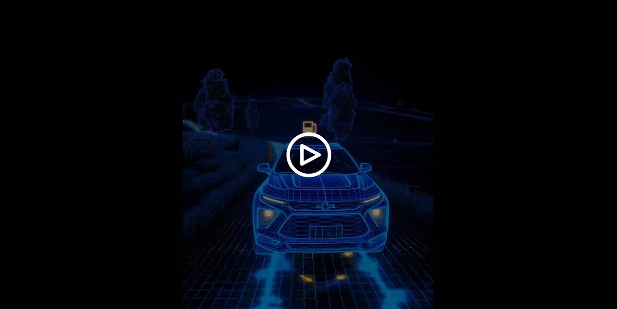 Ilustração digital em azul mostrando um carro Chevrolet visto de frente, com um ícone de localização acima do teto, sugerindo rastreamento em tempo real.