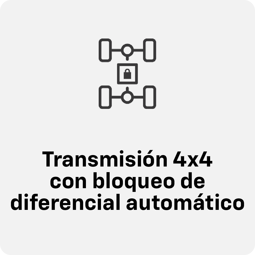 ícono de transmisión 4x4 con bloqueo de diferencial automático.