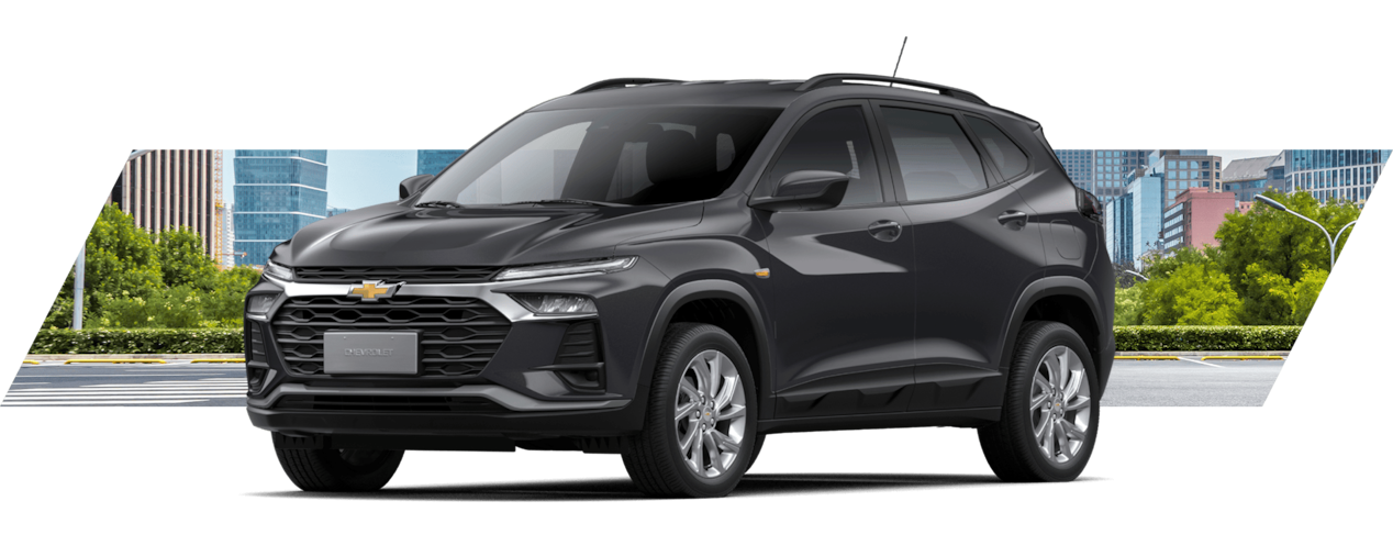 Chevrolet Tracker SUV negro mostrando diseño exterior moderno y dinámico sobre carretera curva