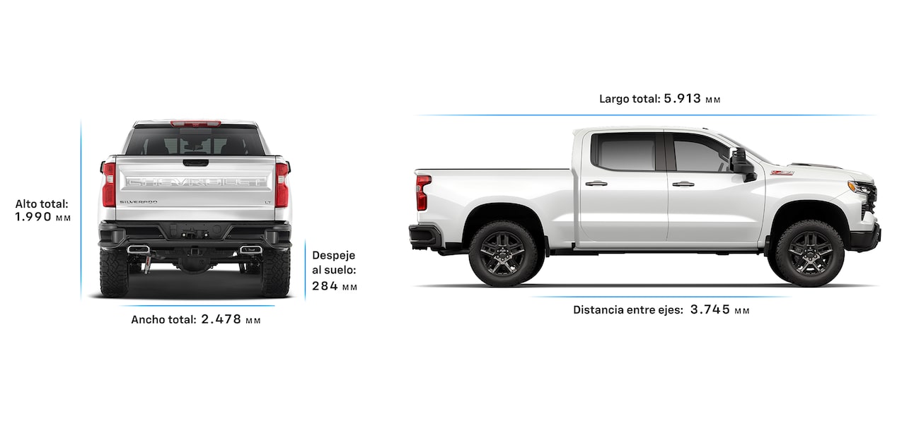 Gráfico que muestra las dimensiones de la Chevrolet Silverado.