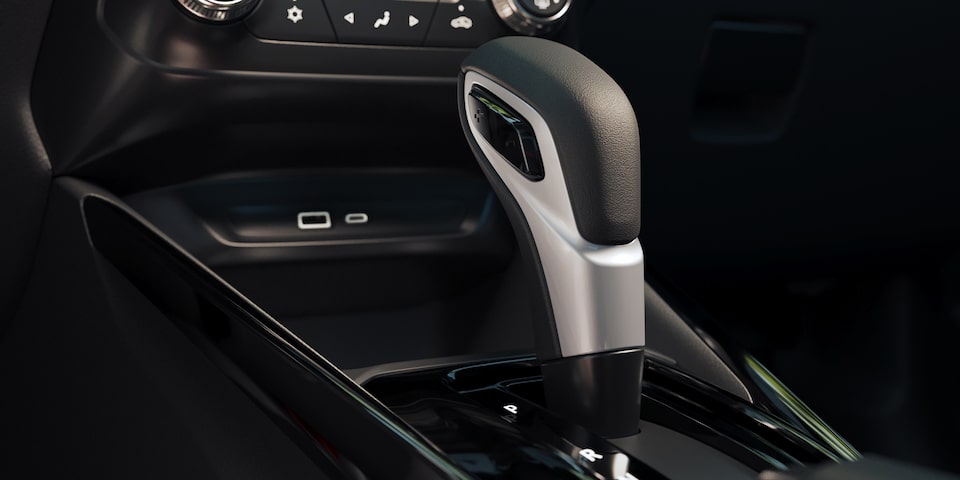 Vista cercana de la palanca de cambio de marcha de la Chevrolet Montana.